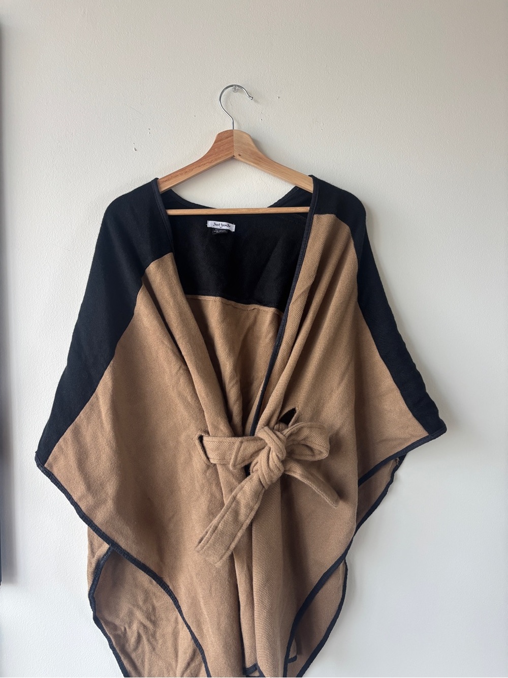 Two-Tone Camel & Black Tie-Front Cape